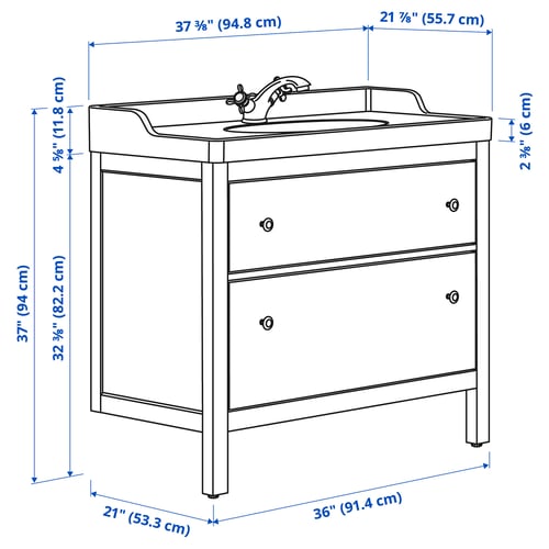 HEMNES / RUTSJÖN Bathroom vanity w/ drawers and sink