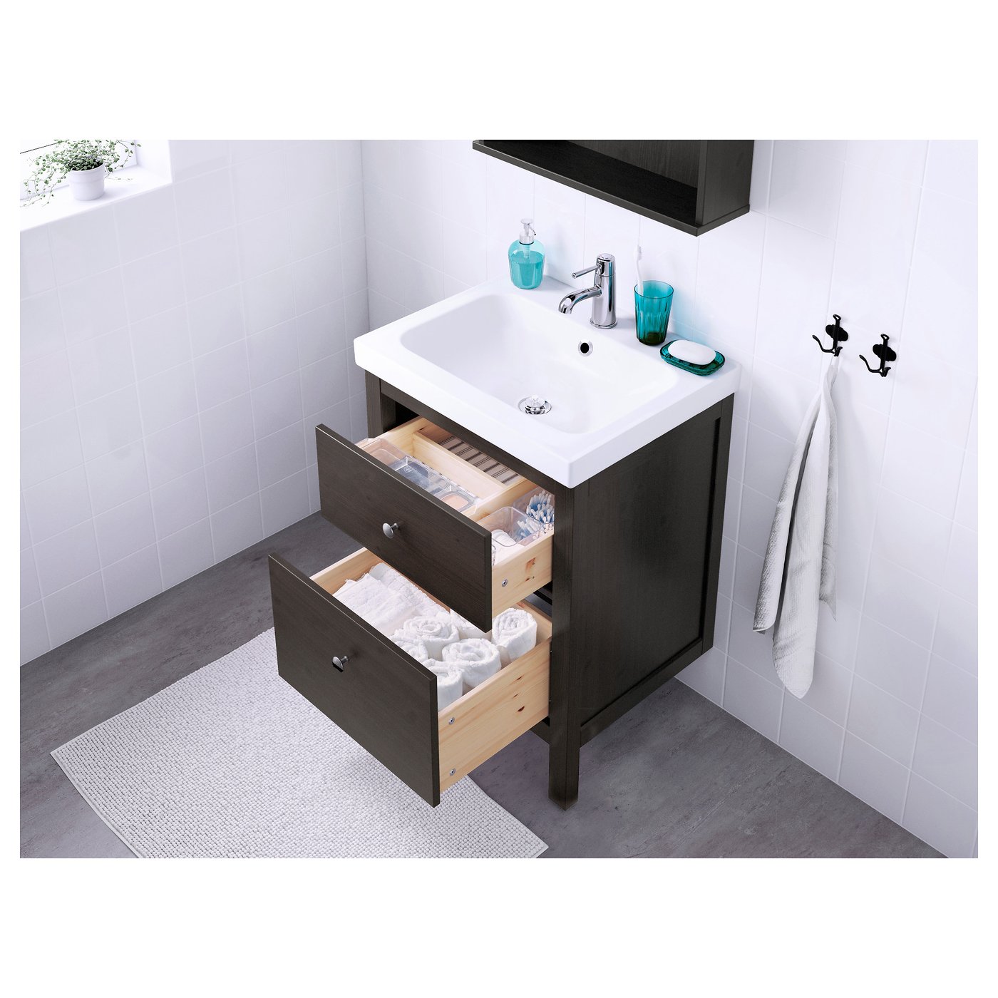 HEMNES Sink with 2 drawers, blackbrown stain, 23 5/8x18 1/2x32
