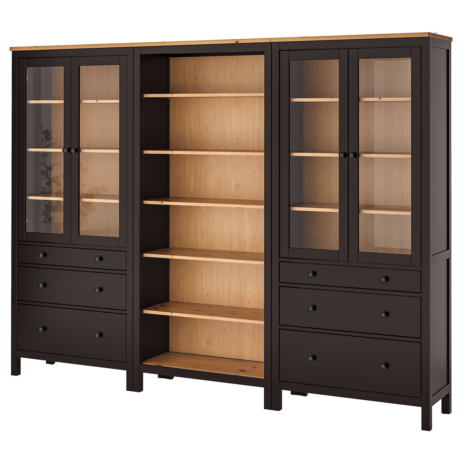 HEMNES Storage combination w doors/drawers, blackbrown, light brown