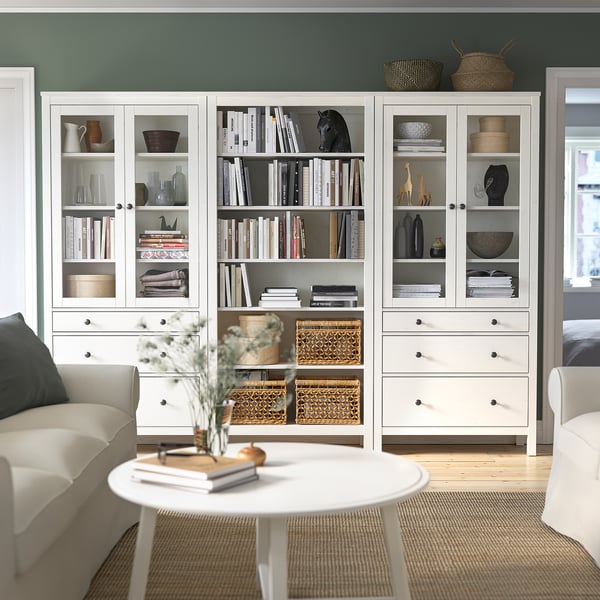 HEMNES Storage combination w doors/drawers, white stain, 106 1/4x77 1/2 "