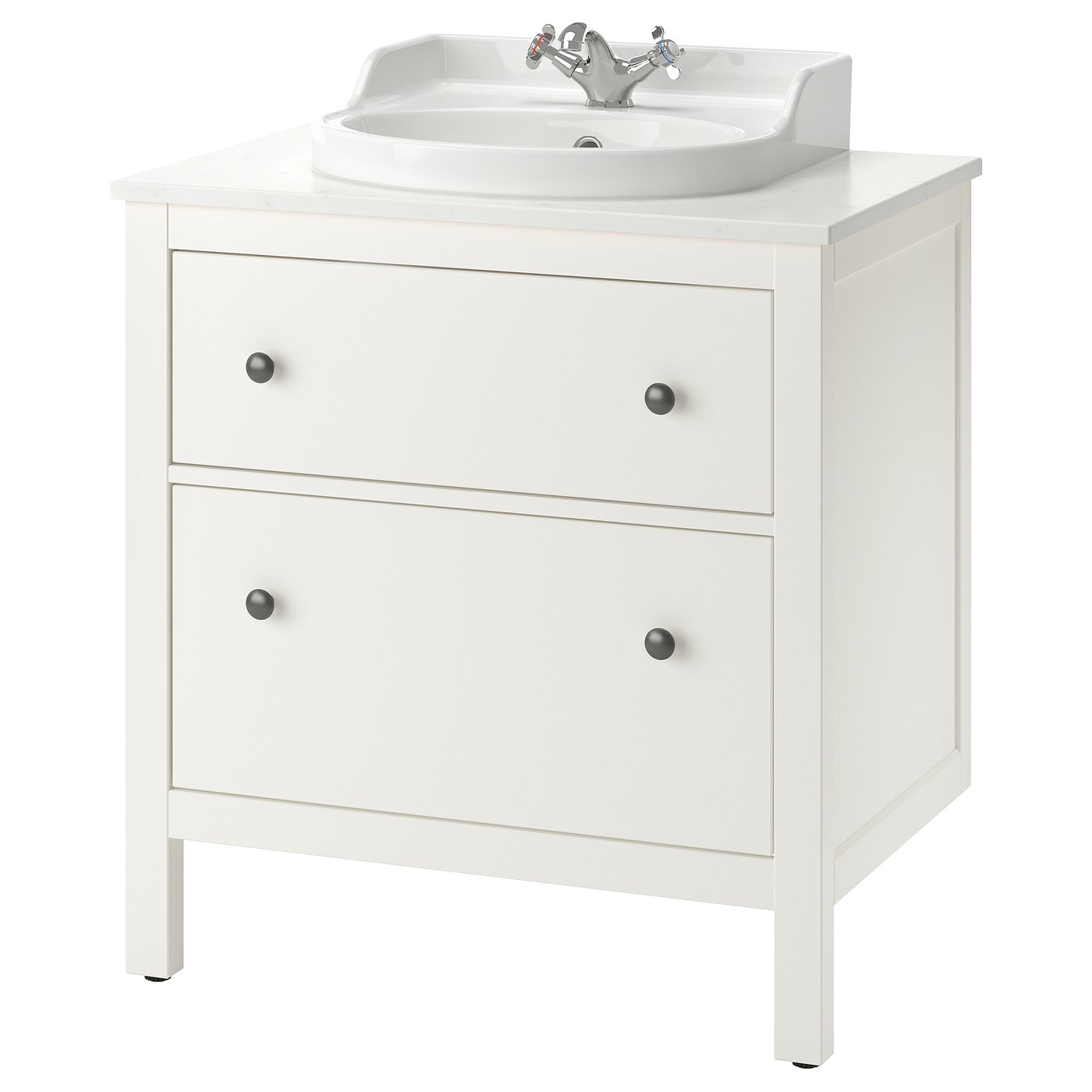 Bathroom Vanity With Sink & Faucet, White/White Marble Effect