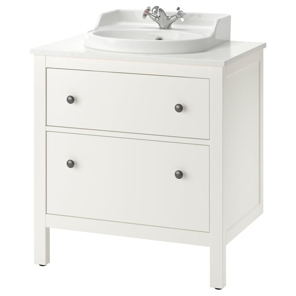 HEMNES / TOLKEN Bathroom vanity with sink & faucet, white/white marble effect, 31x21 1/2x37 3/8 "