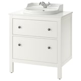 HEMNES / TOLKEN Bathroom vanity with sink & faucet, white/white marble effect, 31x21 1/2x37 3/8 "
