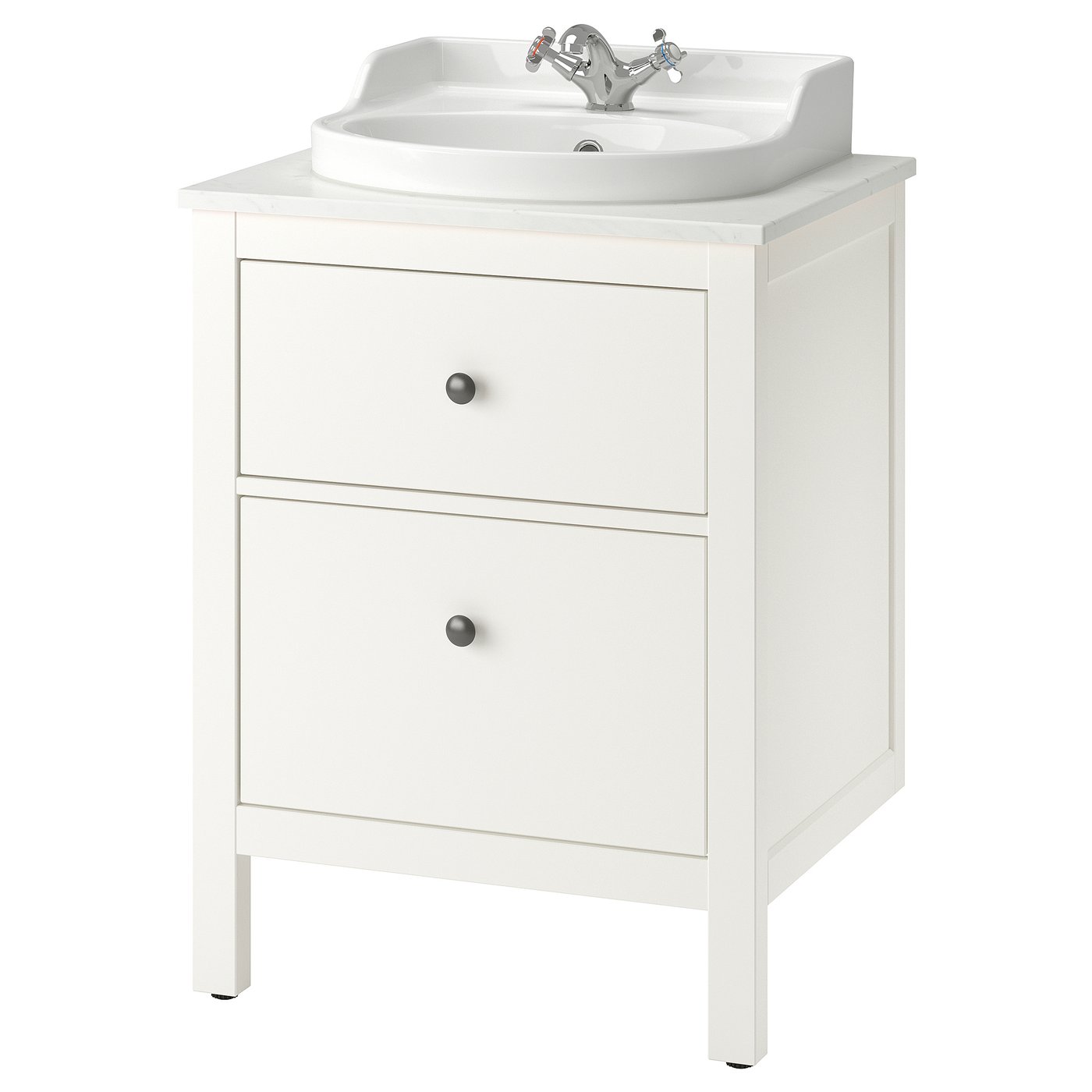 Bathroom Vanity With Sink & Faucet, White/White Marble Effect