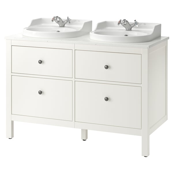HEMNES / TOLKEN Bathroom vanity with sink & faucets, white/white marble effect, 49x21 1/2x37 3/8 "