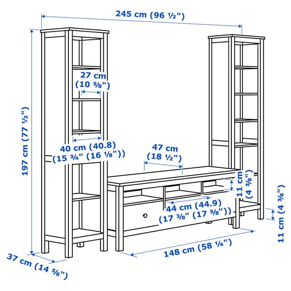 HEMNES TV storage combination, white stain, 96 1/2x77 1/2 "