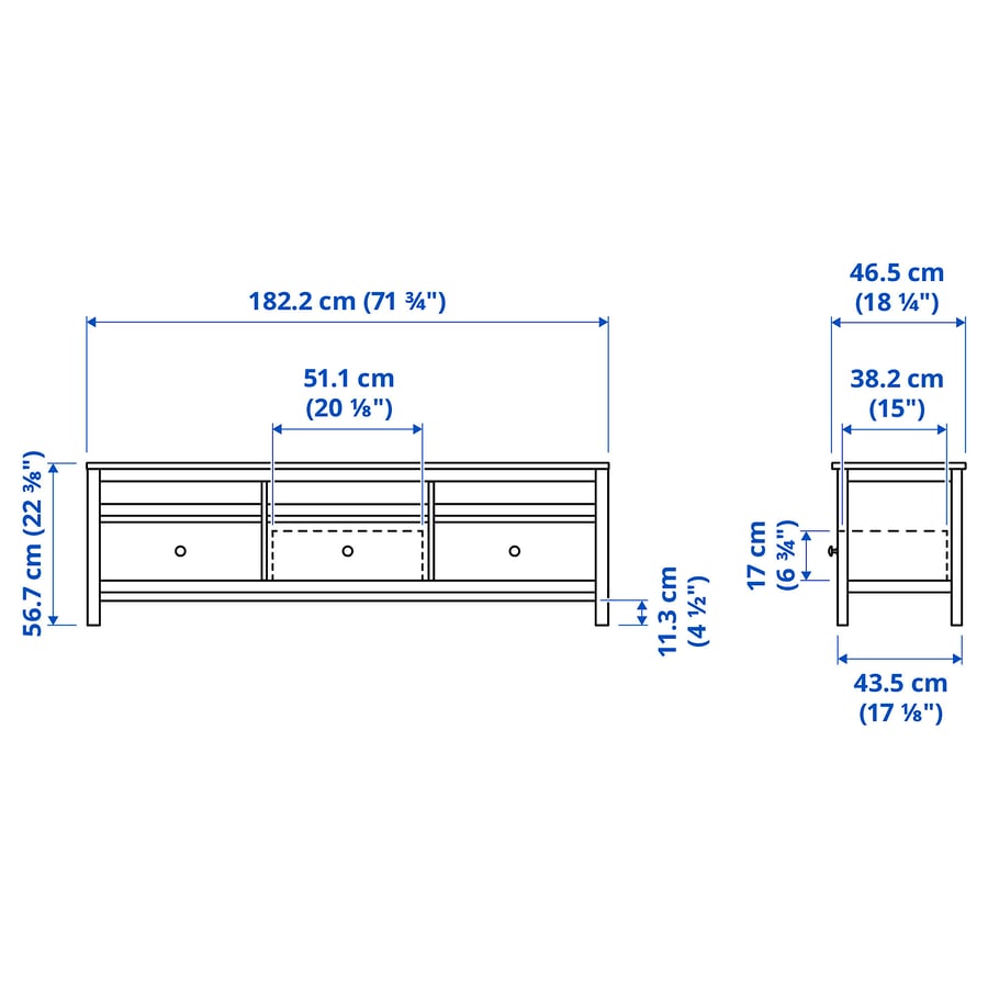 HEMNES TV unit, blackbrown, 72x18 1/2x22 1/2" IKEA