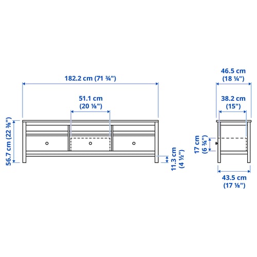 Illustration with measurements for the product: HEMNES.