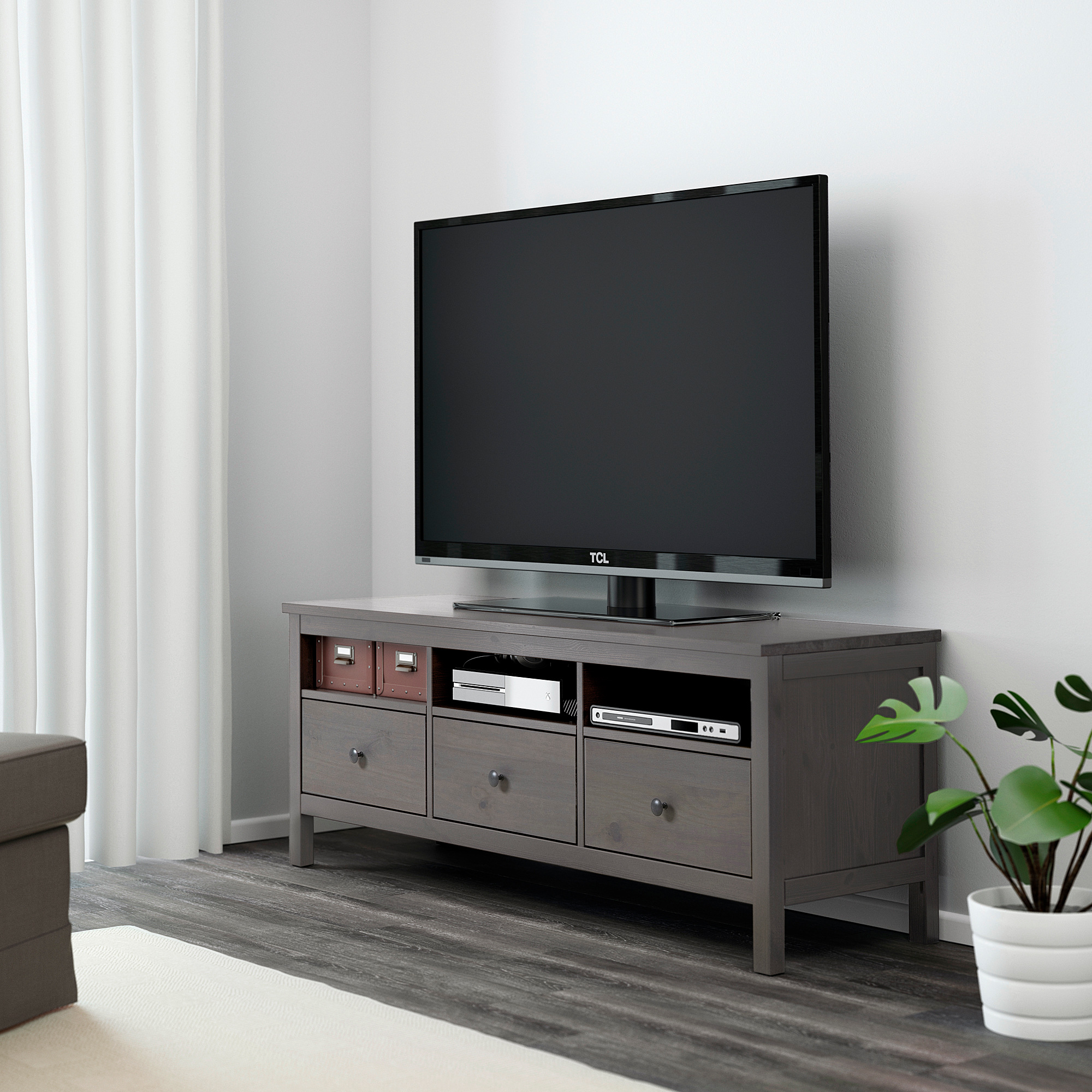 HEMNES TV unit, gray dark gray stained, 58 1/4x18 1/2" IKEA