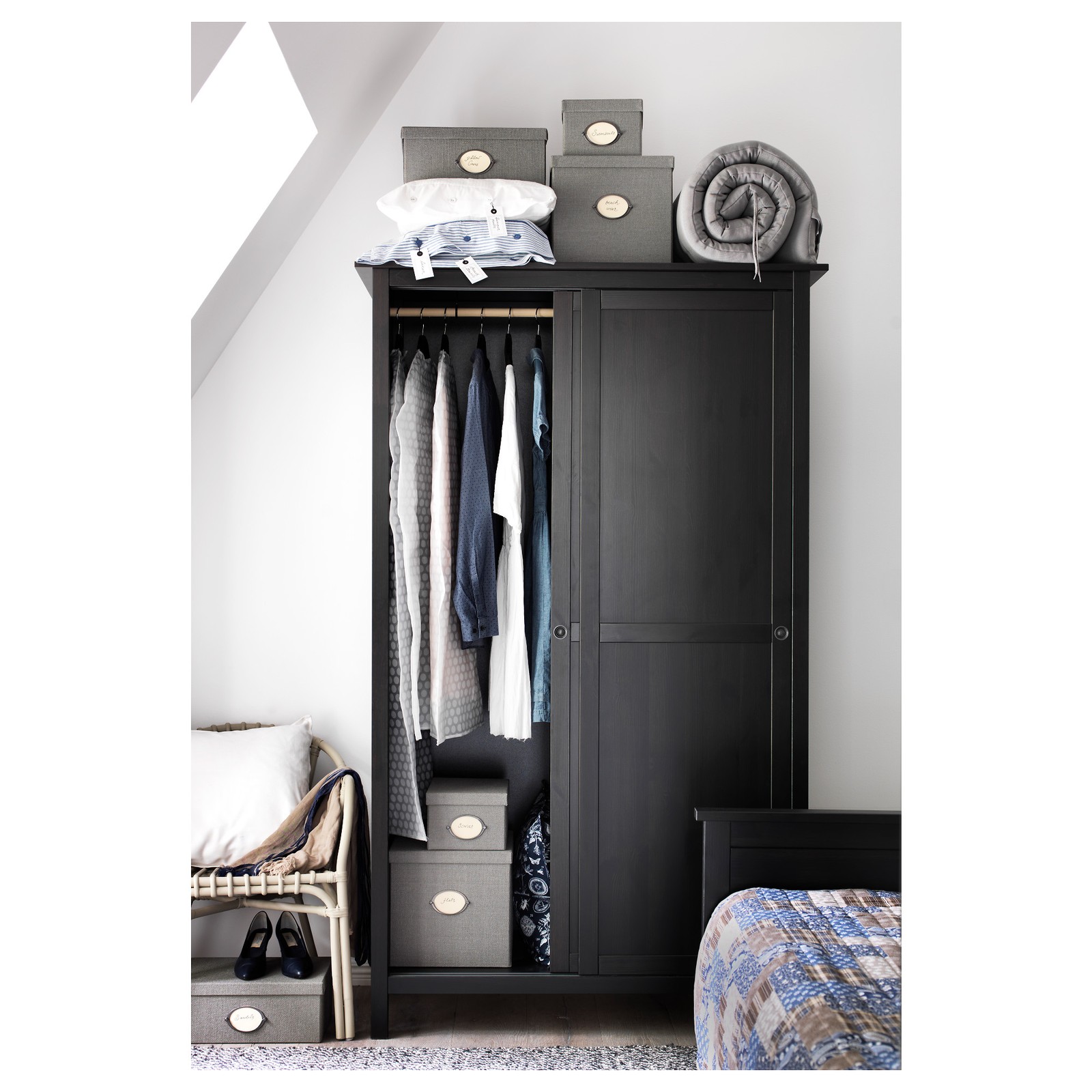 HEMNES Wardrobe with 2 sliding doors, blackbrown, 47 1/4x77 1/2" IKEA