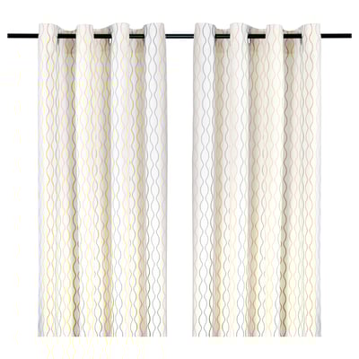 HENNY RAND Curtains, 1 pair, white/gray yellow, 57x118 "