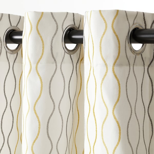 HENNY RAND Curtains, 1 pair, white/gray yellow, 57x84 "