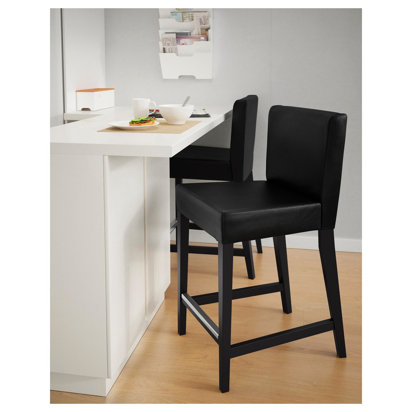 Henriksdal Bar Stool With Backrest Brown Black Glose Black Ikea