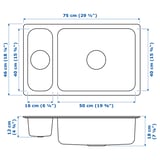 HILLESJÖN 1 1/2 bowl dual mount sink, stainless steel, 29 1/2x18 1/8 "