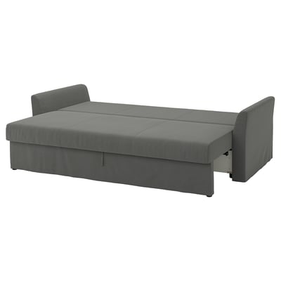 Grey HOLMSUND sofa-bed, modern design, sleek lines, fabric cover, converts into bed, storage space.