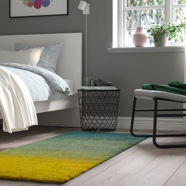 HOTELLRUM Rug, high pile, blue/green yellow, 2 ' 7 "x6 ' 7 "