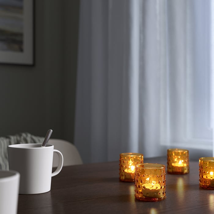 HUTLÖS tealight holder, dark yellow, 2" IKEA