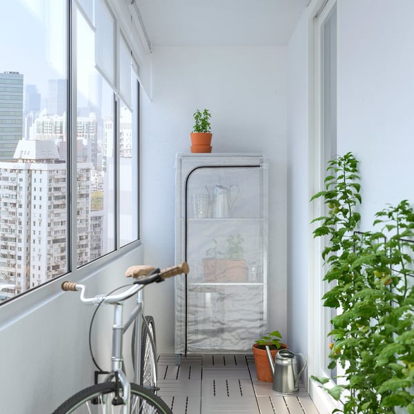 HYLLIS Shelf unit with cover, clear, 23 5/8x10 5/8x55 1/8" IKEA