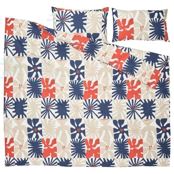 HYLSNEJLIKA Duvet cover and pillowcase(s), multicolor, King