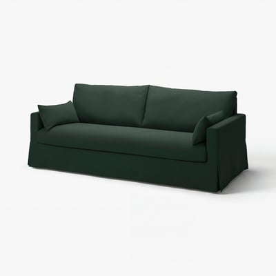 Dark green sofa, modern & cosy, removable cover, clean lines, high resilience foam.