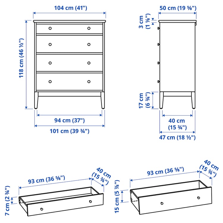 IDANÄS 4drawer chest, white, 41x461/2" IKEA