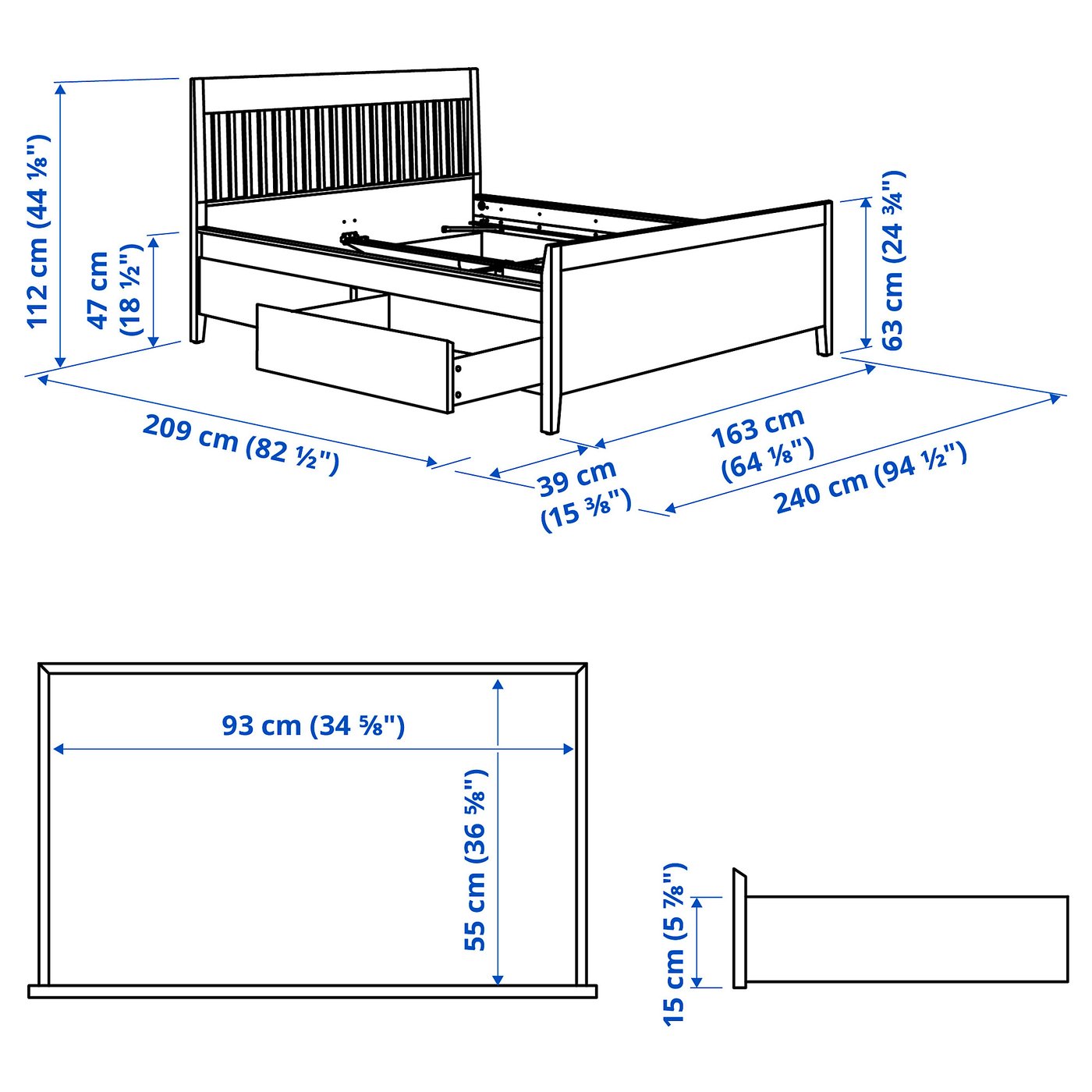 IDANÄS bed frame with storage, dark brown/Lyngör dark gray, Queen