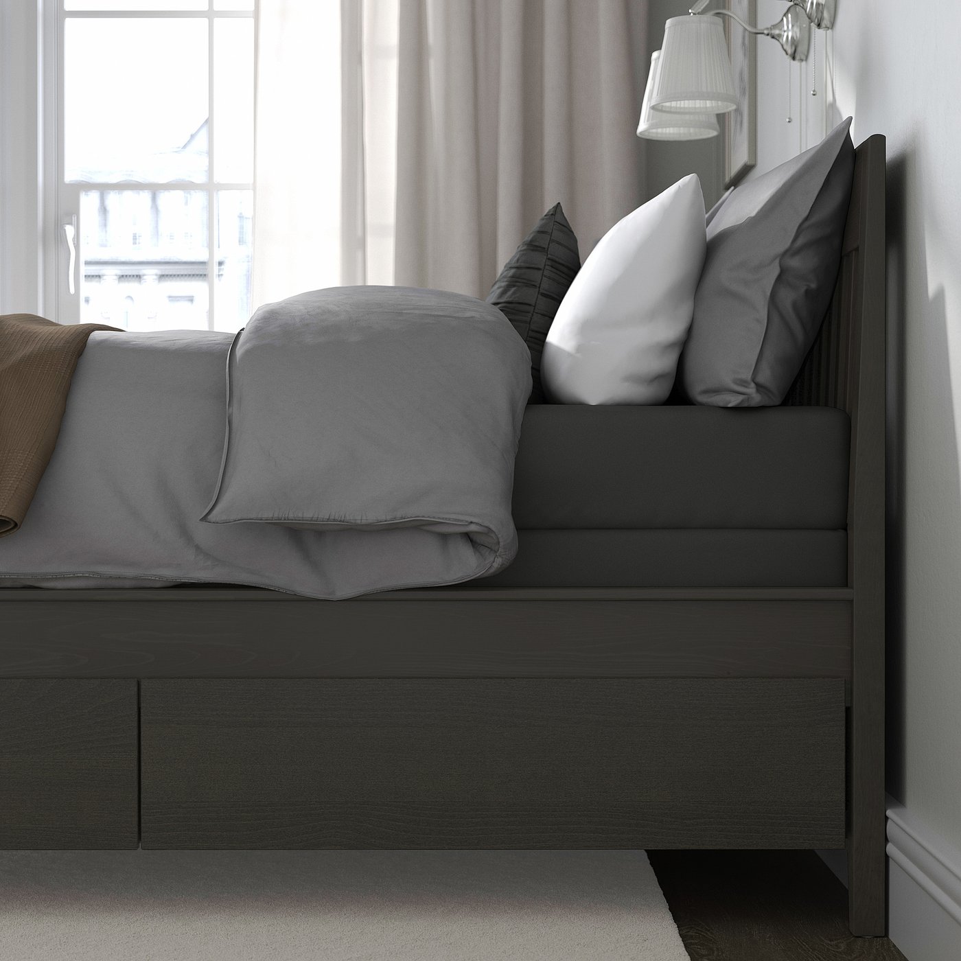 IDANÄS bed frame with storage, dark-brown/Lyngör dark gray, Queen