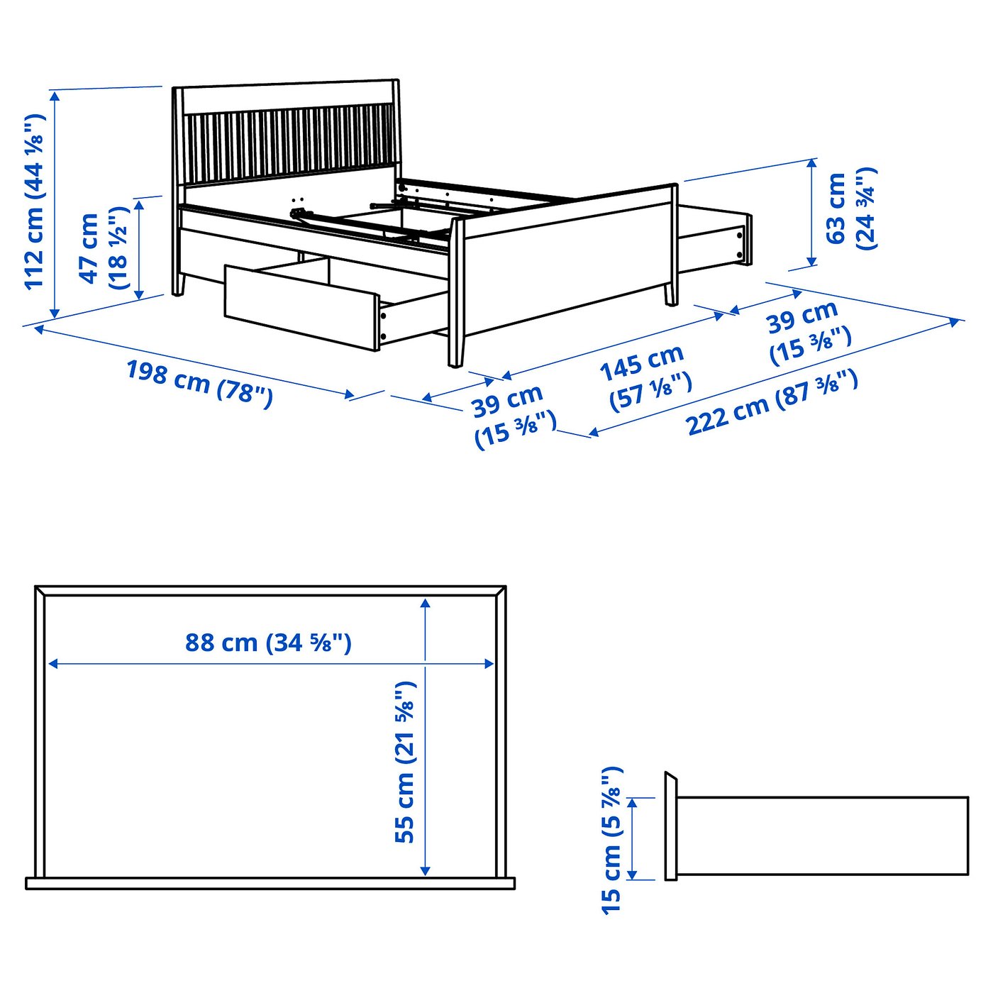 IDANÄS bed frame with storage, white/Lönset, Full/Double - IKEA