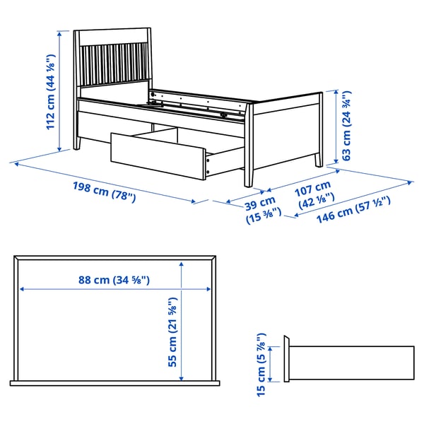 IDANÄS Bed frame with storage, white/Lyngör white, Twin