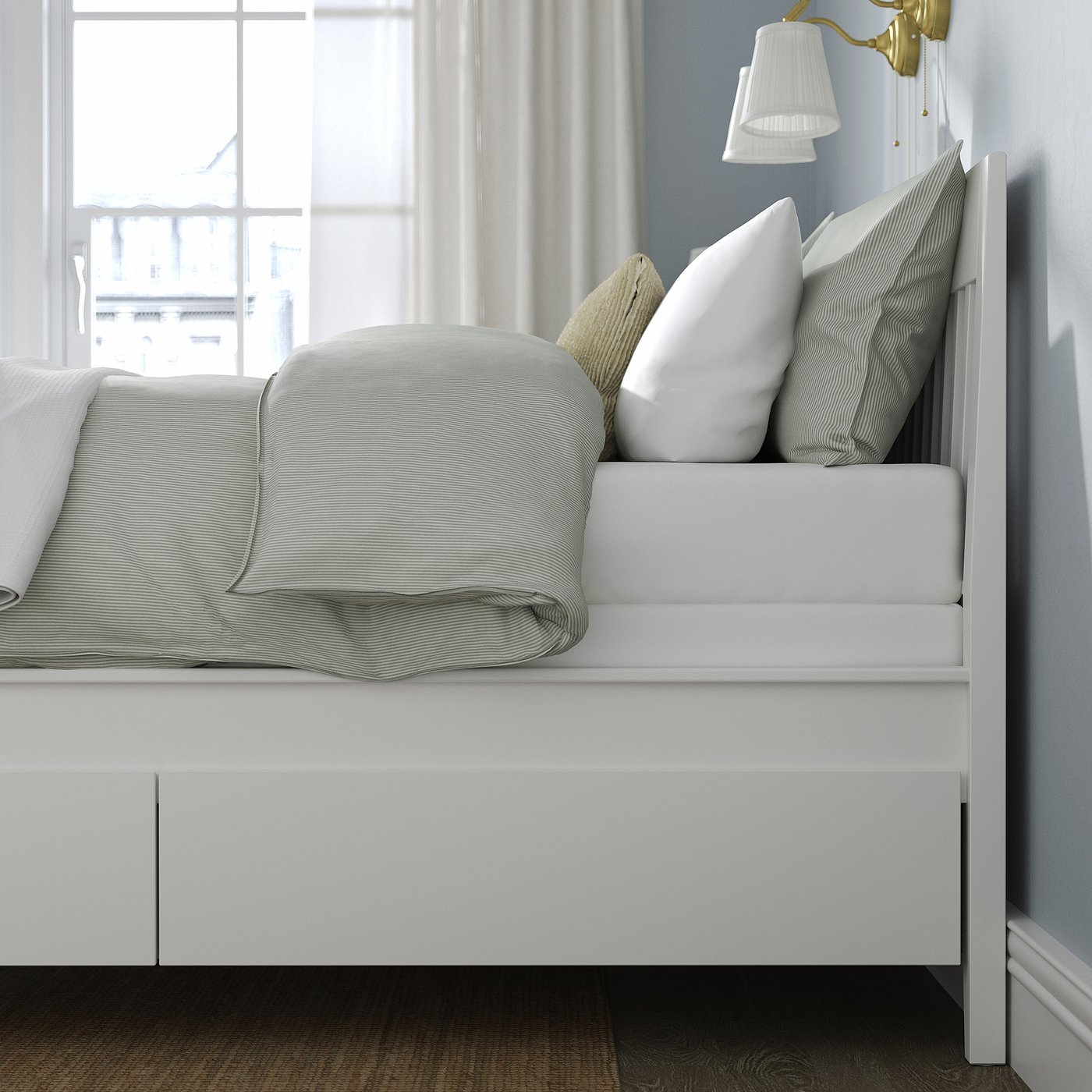 イケア製クイーンサイズベッド IDANÄS IDANÄS upholstered bed frame, Gunnared dark gray, Queen - IKEA