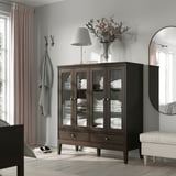 IDANÄS Cabinet with bi-fold glass doors, dark brown stained, 47 5/8x19 5/8x53 1/8 "