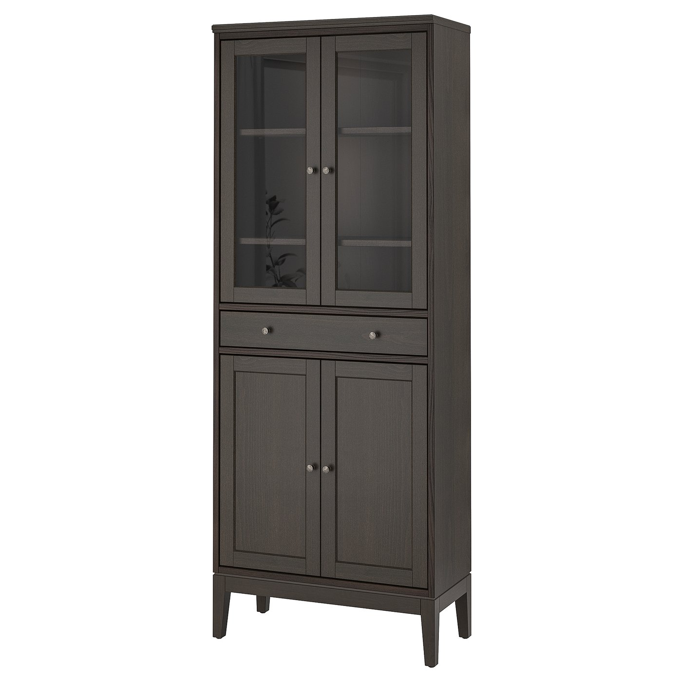 IDANÄS high cabinet w gls-drs and 1 drawer, dark-brown stained