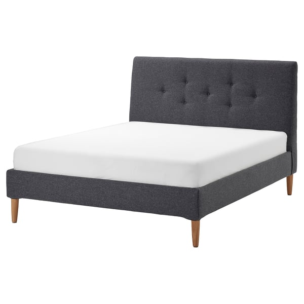 IDANÄS Upholstered bed frame, Gunnared dark gray, Queen - IKEA