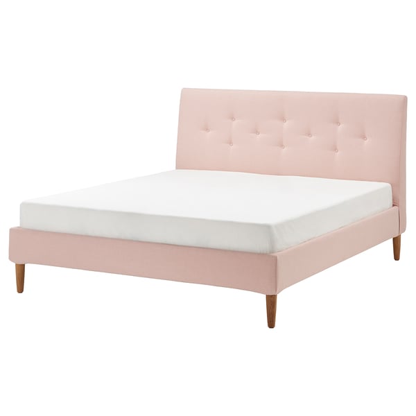 Upholstered bed frame, Gunnared pale pink, King - IKEA