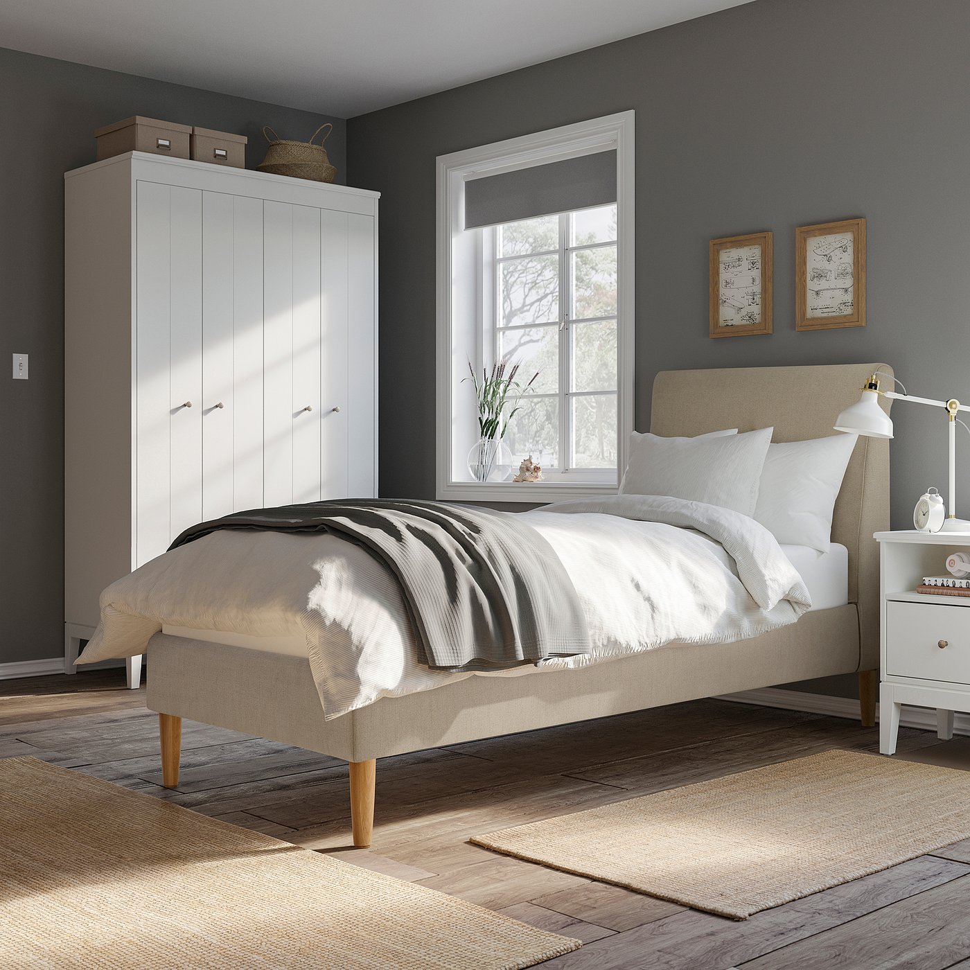 IDANÄS upholstered bed frame, Naggen beige, Twin - IKEA