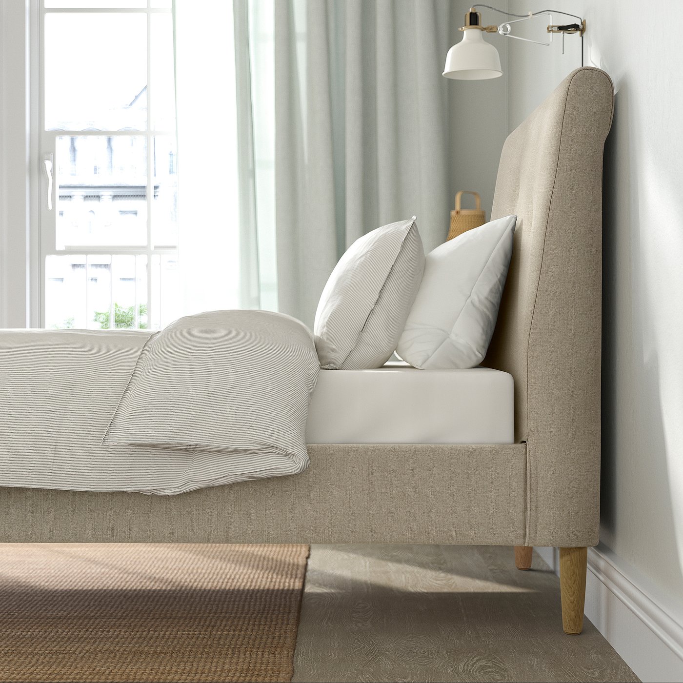 IDANÄS upholstered bed frame, Naggen beige, Twin - IKEA