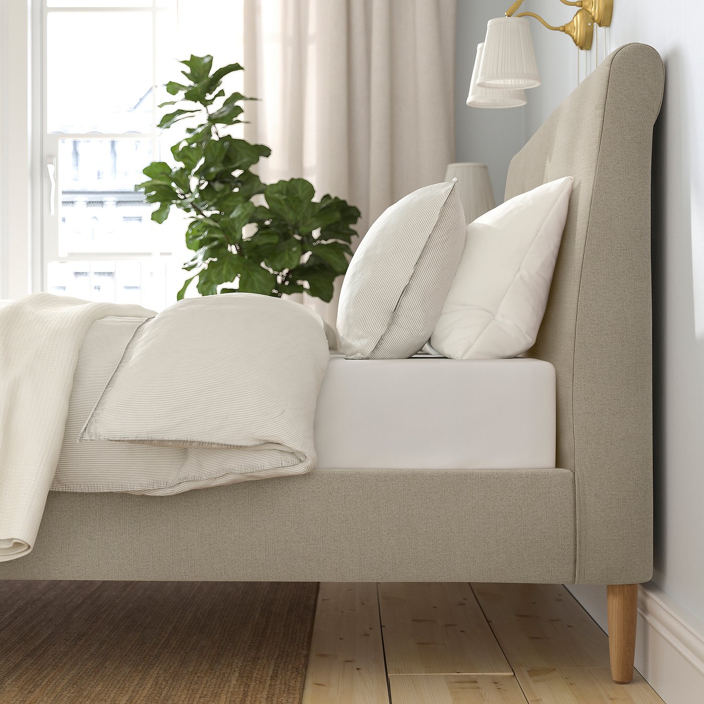 IDANÄS upholstered bed frame, Naggen beige, Queen - IKEA