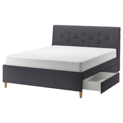 IDANÄS Upholstered storage bed, Gunnared dark gray, King