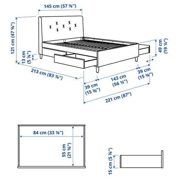 IDANÄS Upholstered storage bed, Naggen beige, Full