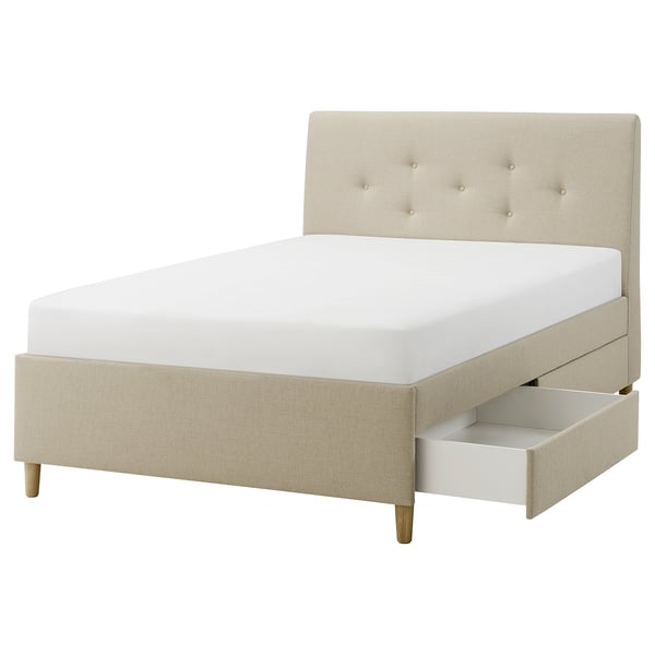 IDANÄS Upholstered storage bed, Naggen beige, Full