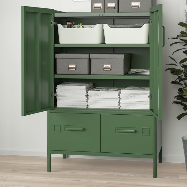 IDÅSEN High cabinet with drawer and doors, dark green, 173/4x673/4