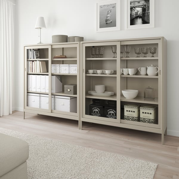 Idasen Cabinet With Sliding Glass Doors Beige 47 1 4x55 1 8 Ikea