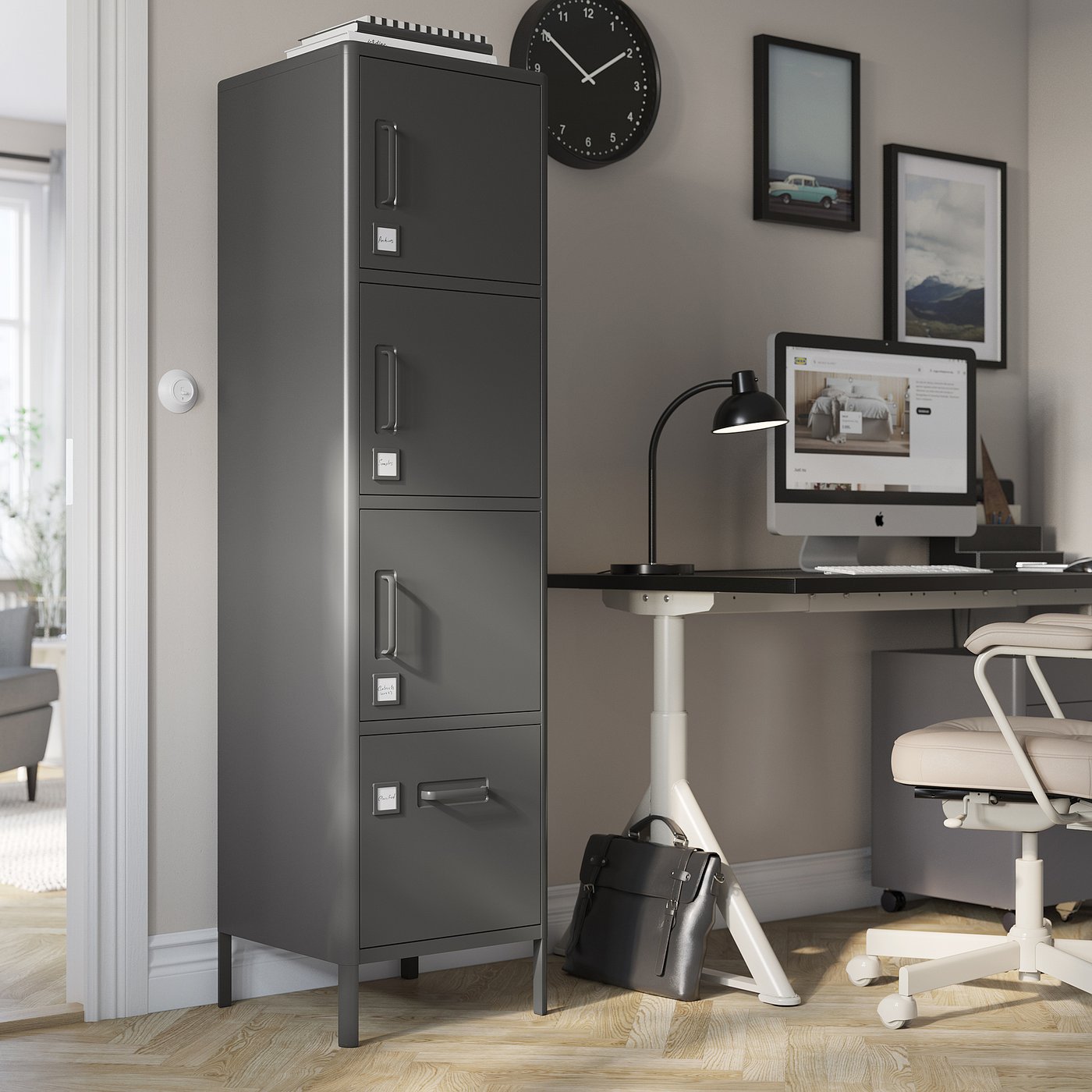 IDÅSEN high cabinet with drawer and doors, dark gray, 173/4x673/4