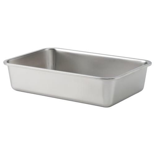 Ikea stainless steel oven dish, square, plain design.