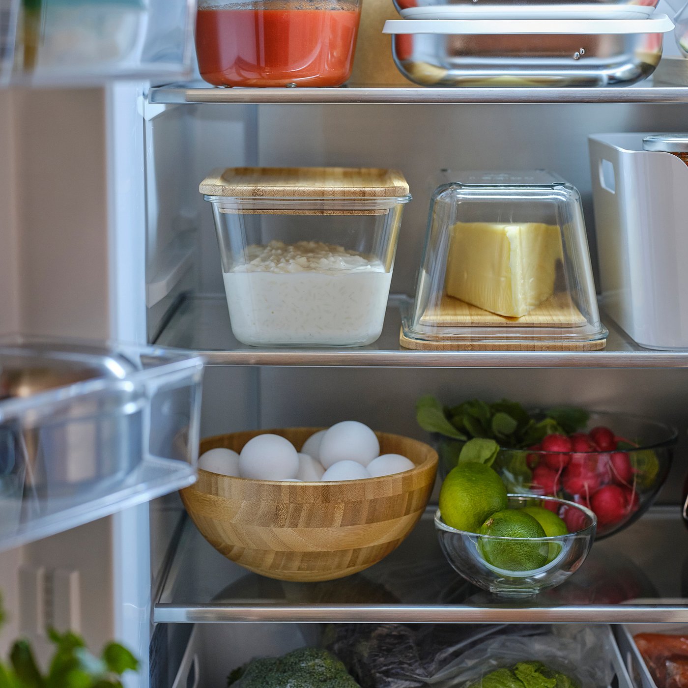 IKEA 365+ food container with lid, rectangular glass/bamboo, 61 oz