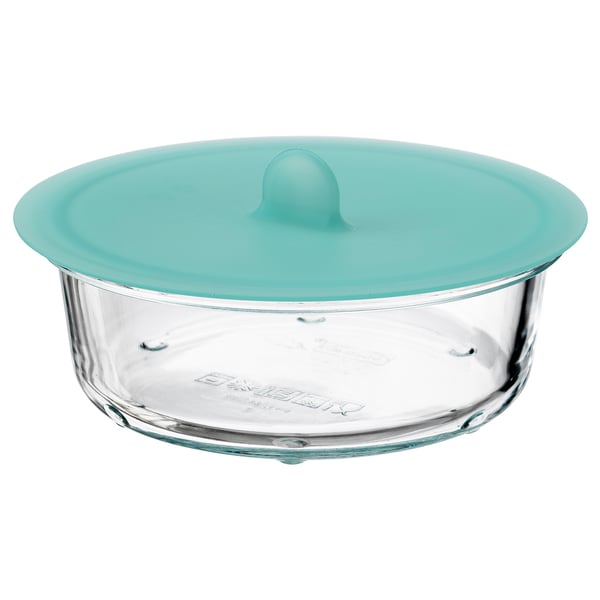 IKEA 365+ Food container with lid, round glass/silicone, 14 oz