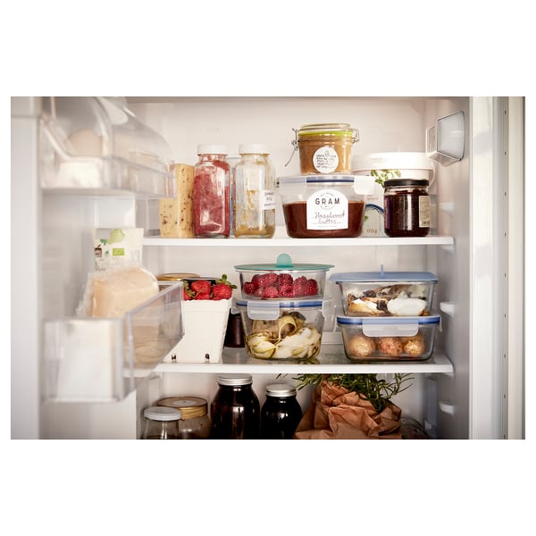 IKEA 365+ Food container with lid, round glass/silicone, 14 oz