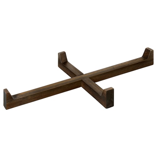 IKEA 365+ acacia wood cross-shaped stand for serving, dark brown, simple elegant design.