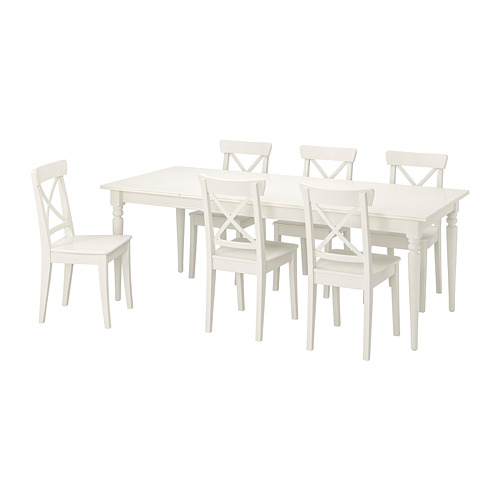 INGATORP / INGOLF Table and 6 chairs, white/white, 61/84 5/8 "