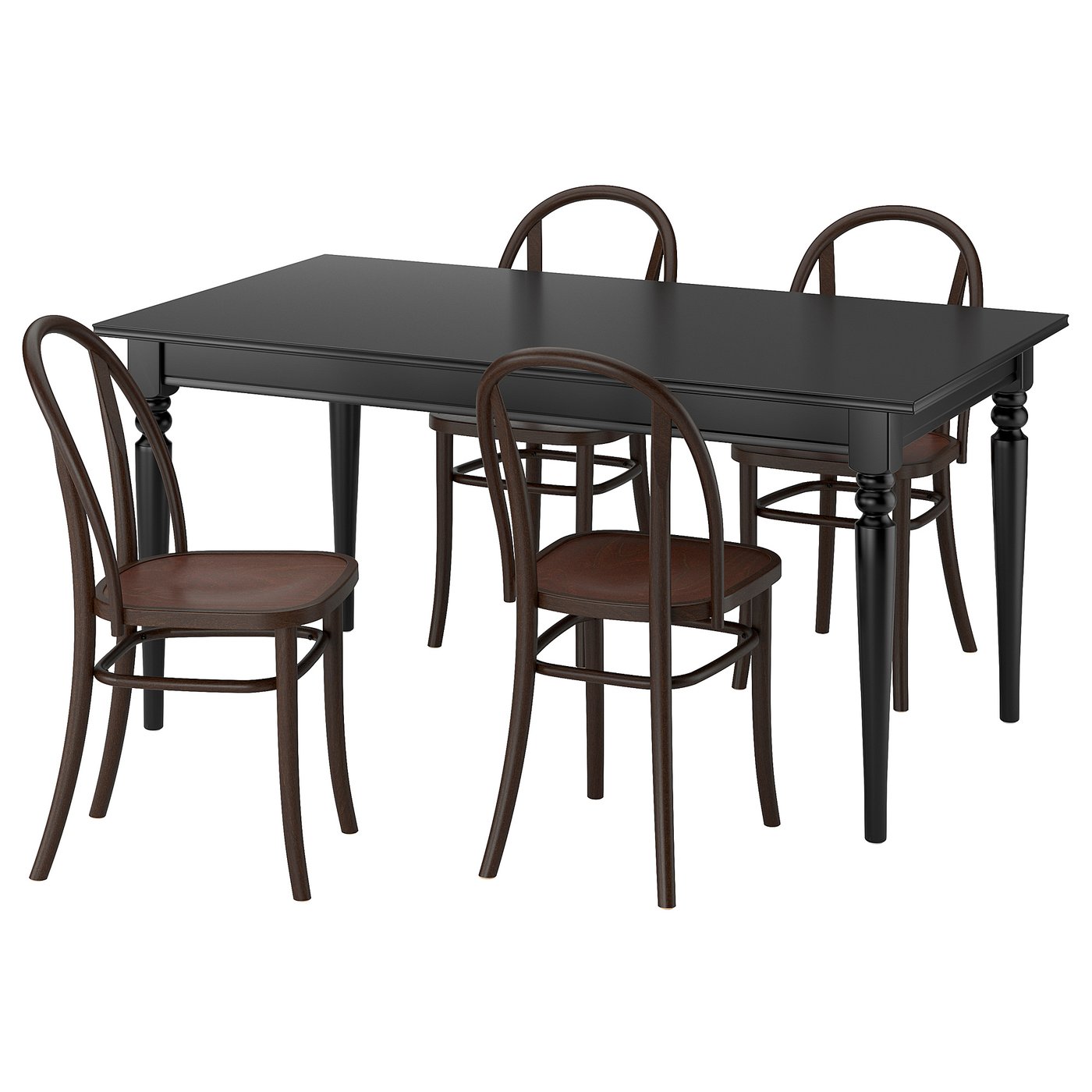 INGATORP / STEFAN table and 4 chairs, black/Knisa gray/beige, 61
